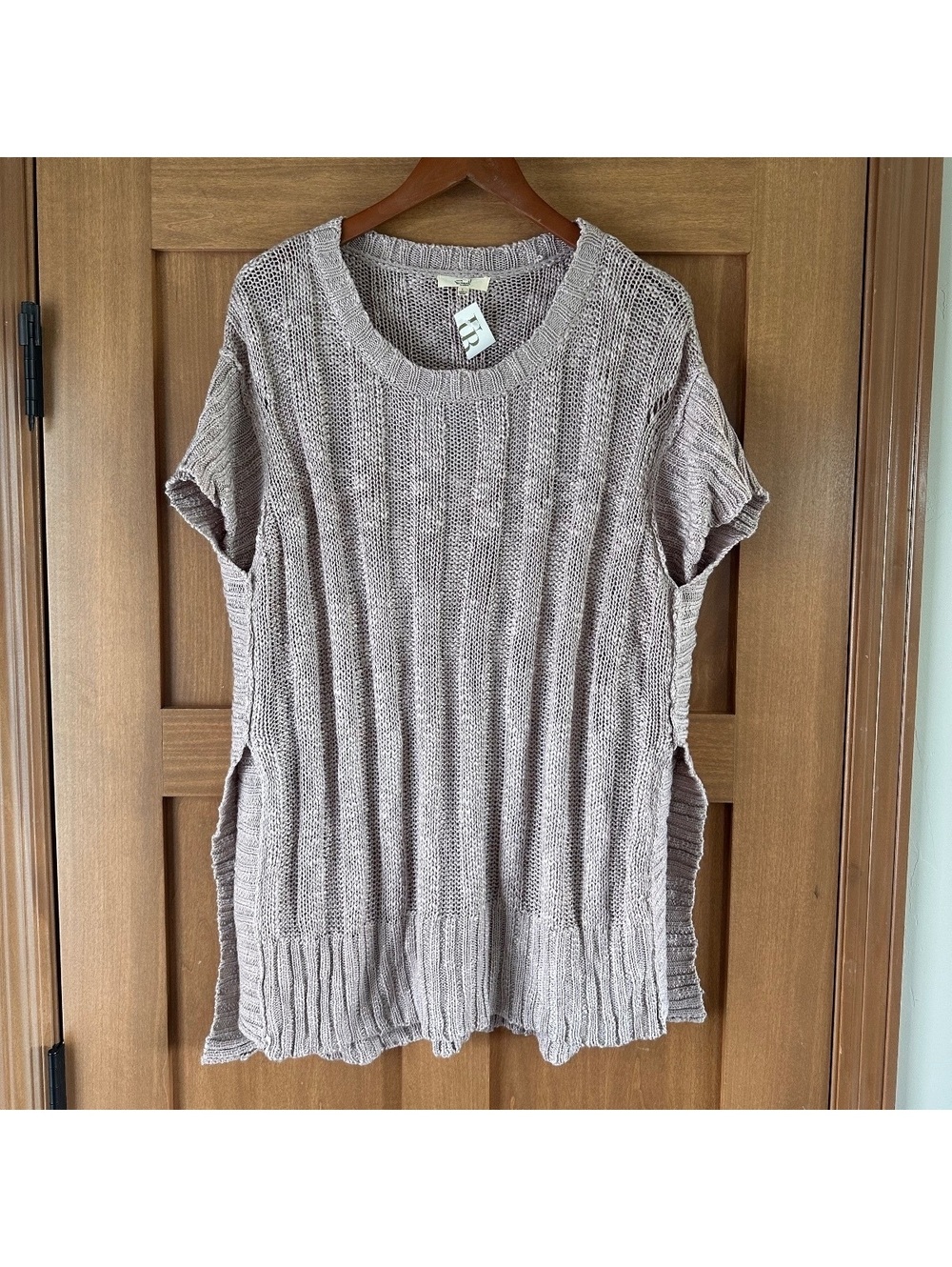 NEW Easel Open Knit Short Sleeve Poncho Sweater in Lavender Grey Women’s Large